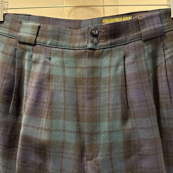 100% Wool Collectible Gold Giorgio Sant Angelo lined plaid pleat pant Size 14 - Picture 2 of 5